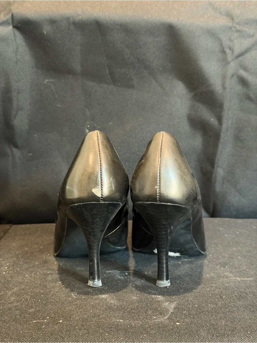 Tahari Black Leather Peep-Toe Heels